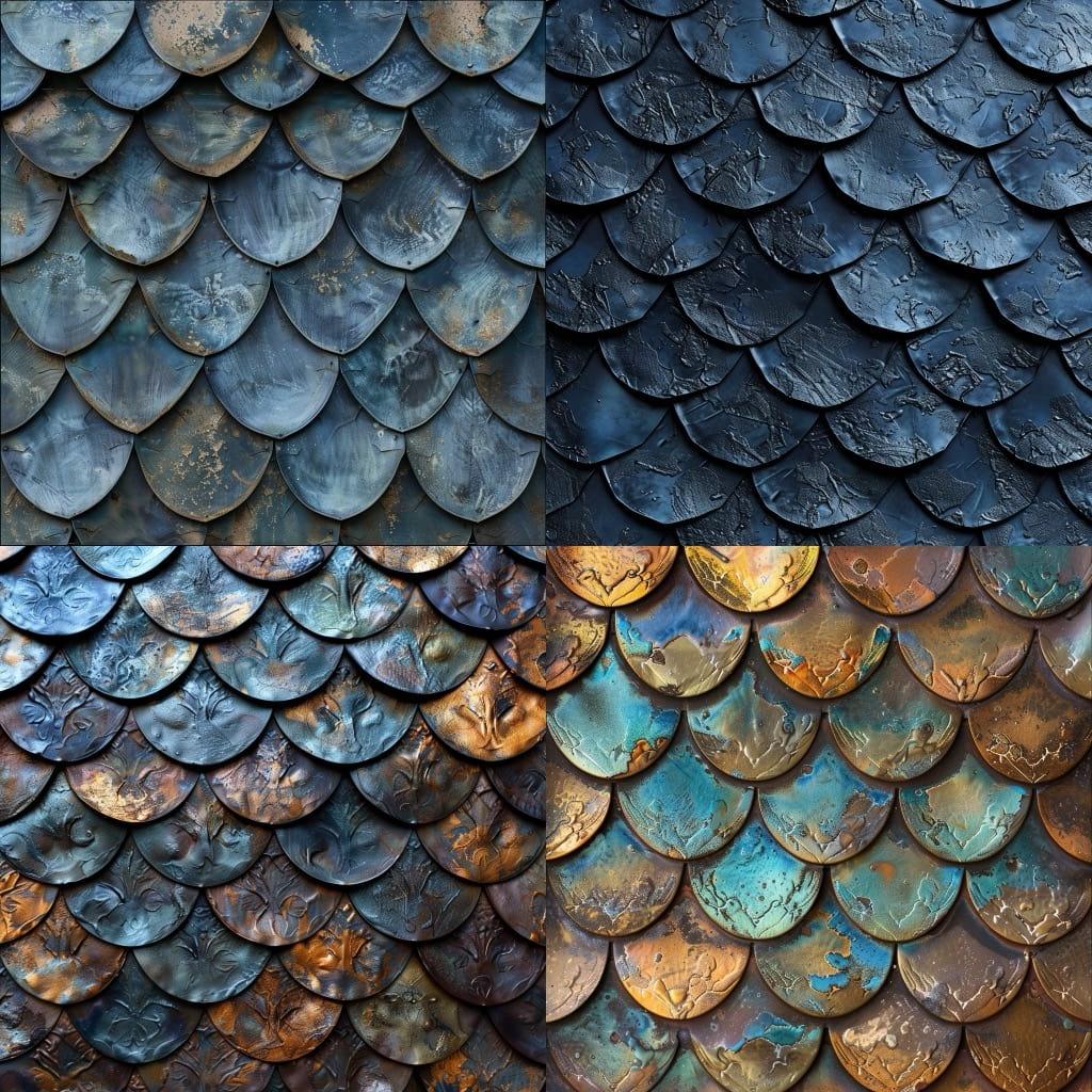 Fish scale texture style, Midjourney V6, render 1 of 4