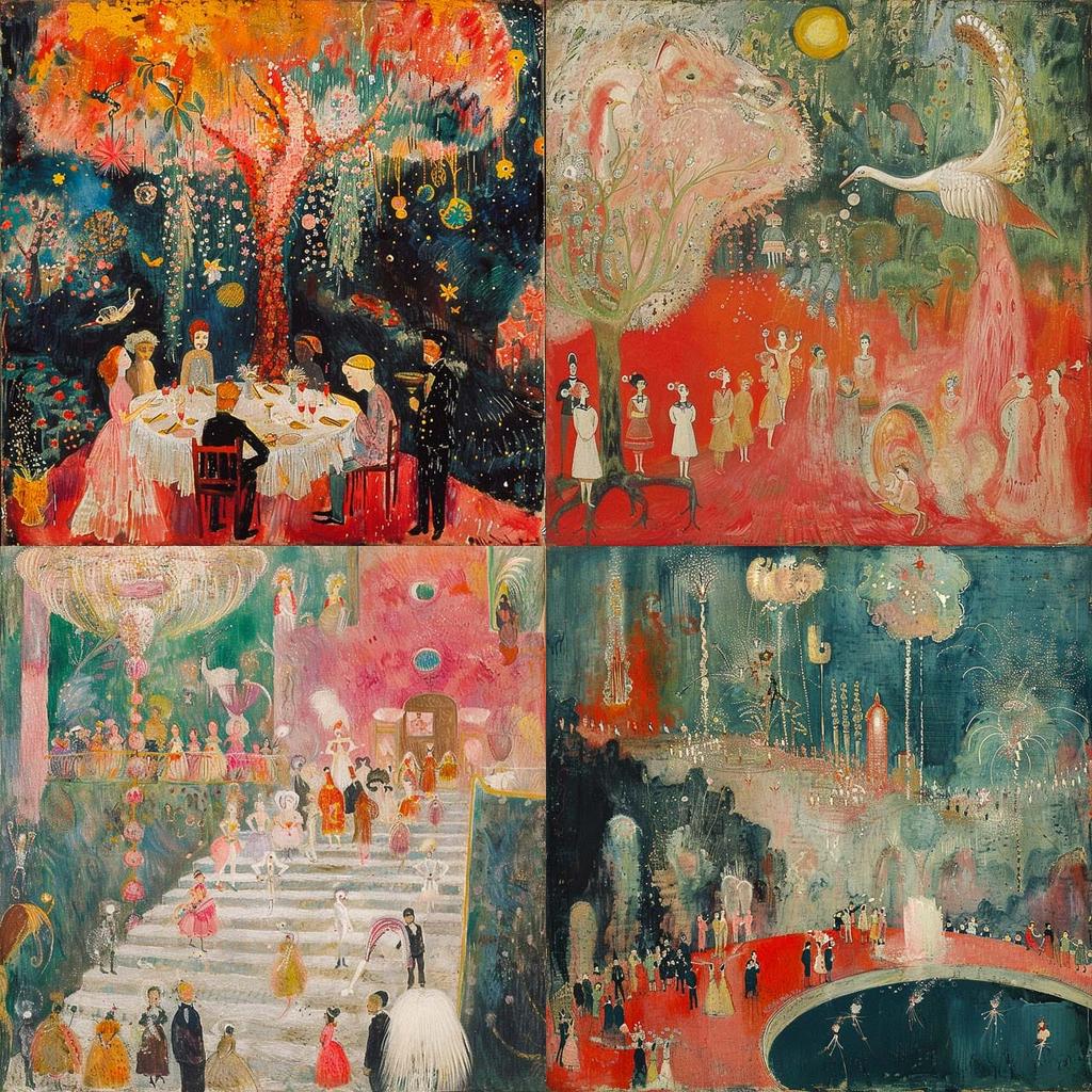 Florine Stettheimer style, Midjourney V6, render 1 of 4
