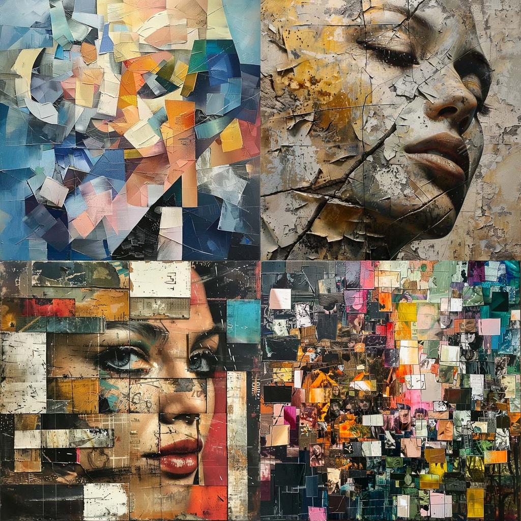 Fragmented composition style, Midjourney V6, render 1 of 4