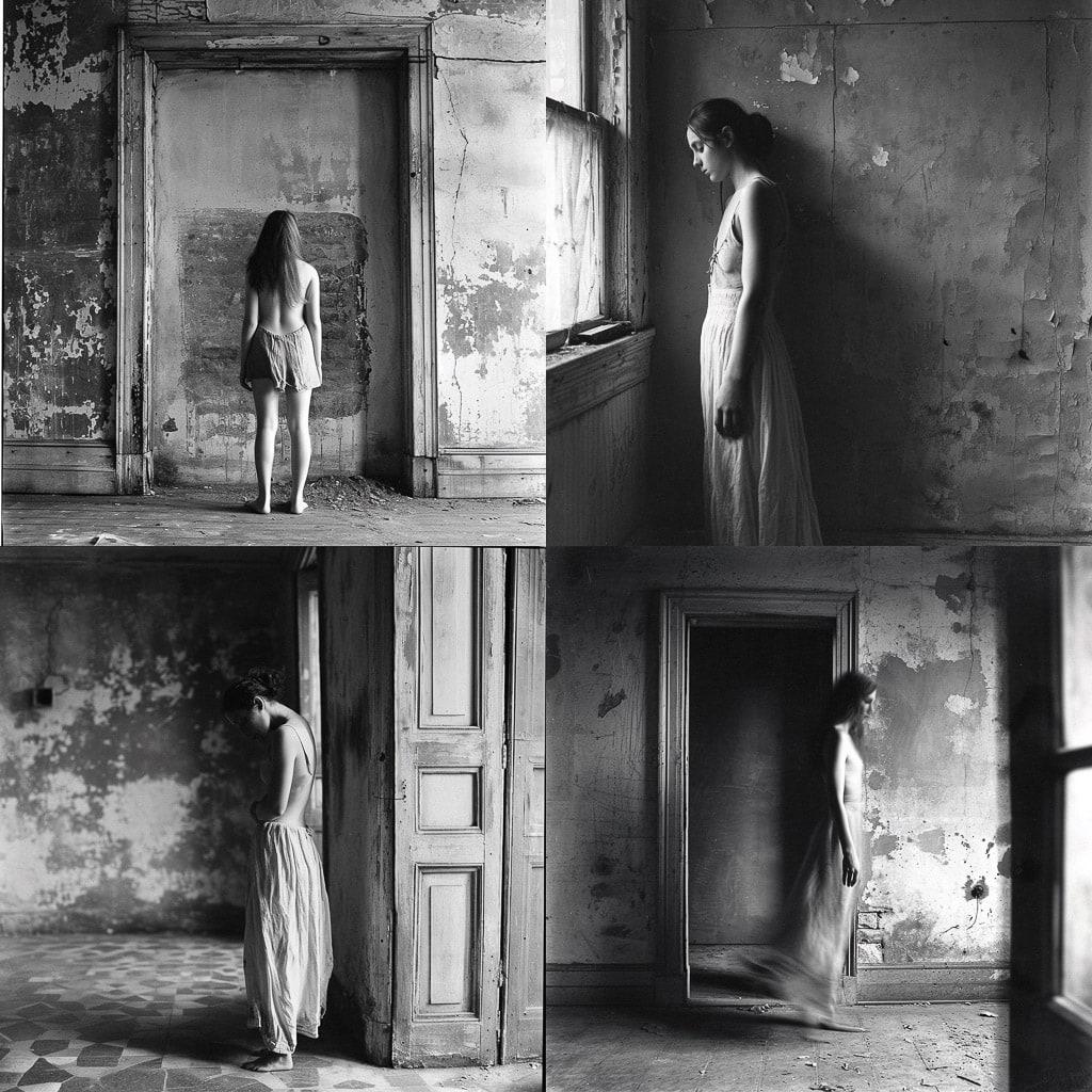 Francesca Woodman style, Midjourney V6, render 1 of 4