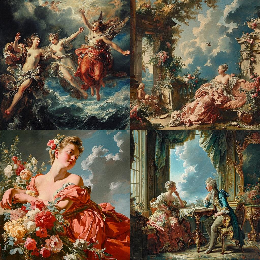 Francois Boucher style, Midjourney V6, render 1 of 4