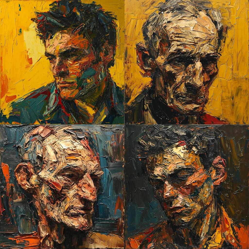 Frank Auerbach style, Midjourney V6, render 1 of 4