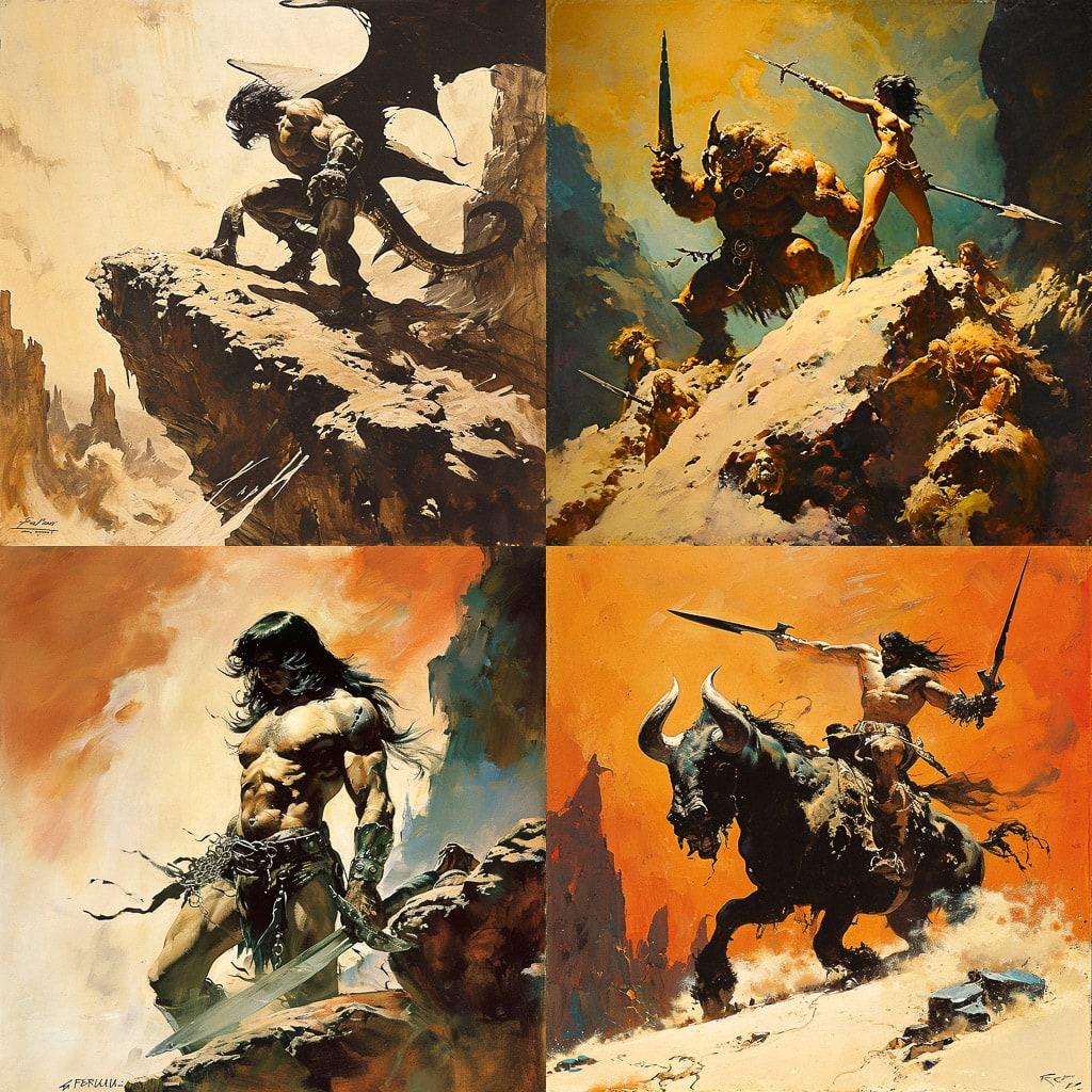 Frank Frazetta style, Midjourney V6, render 1 of 4