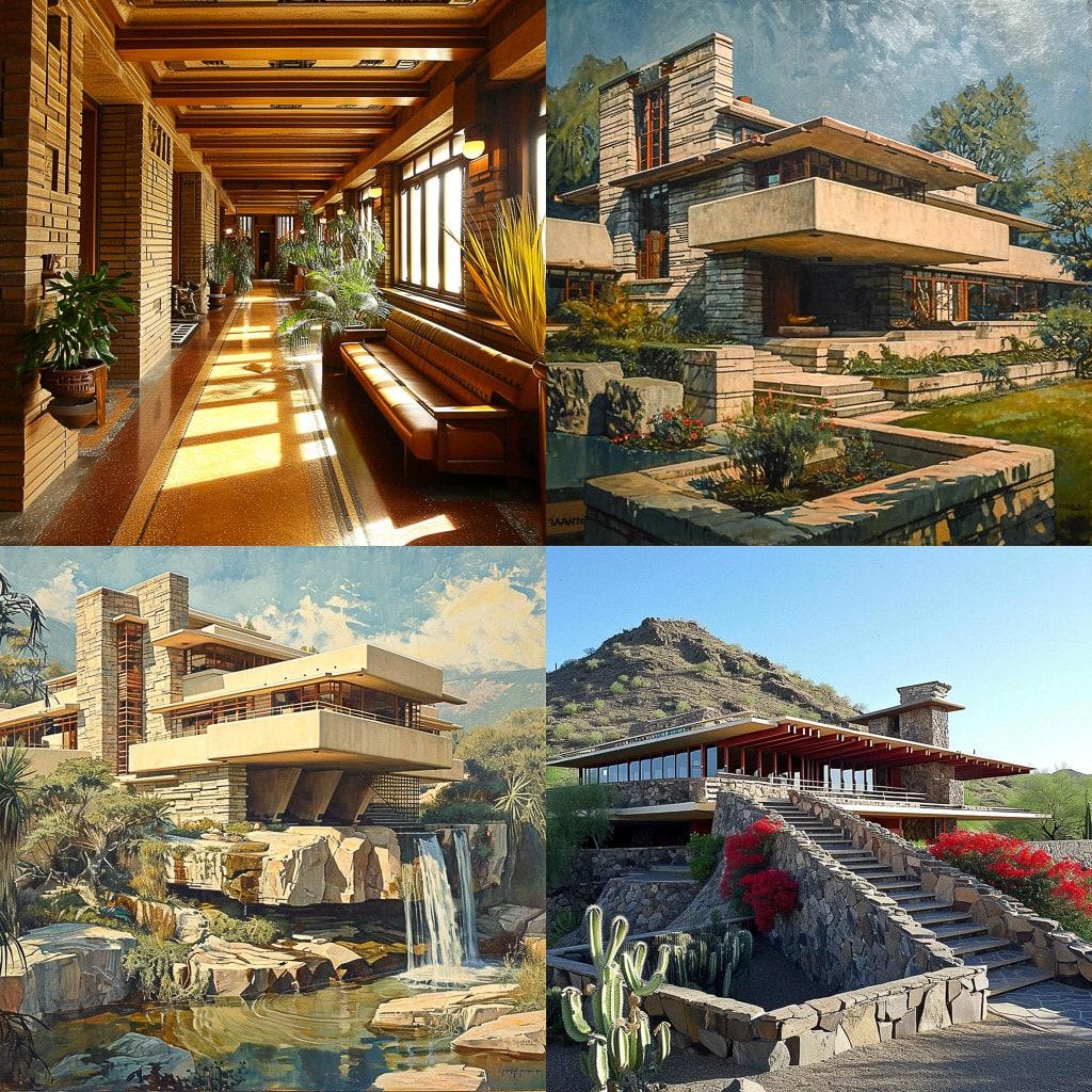 Frank Lloyd Wright style, Midjourney V6, render 1 of 4