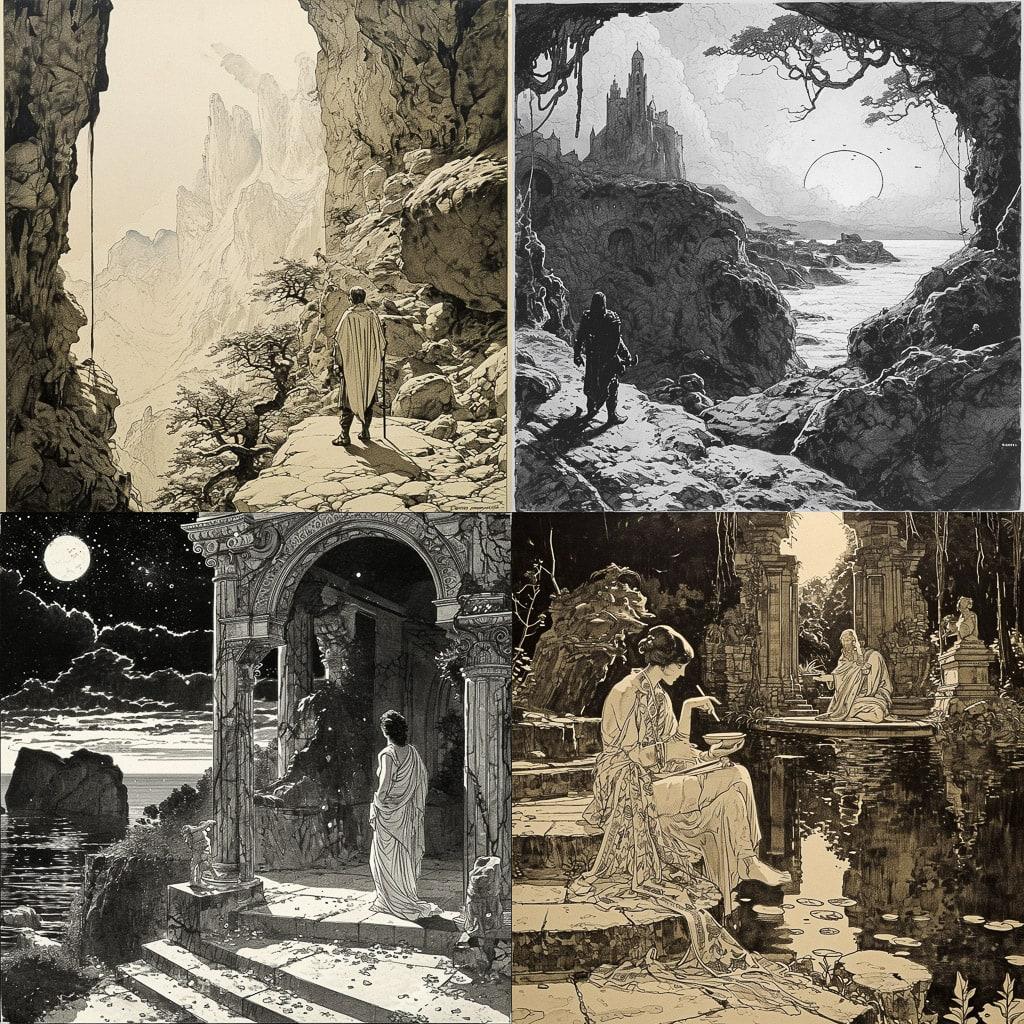 Franklin Booth style, Midjourney V6, render 1 of 4