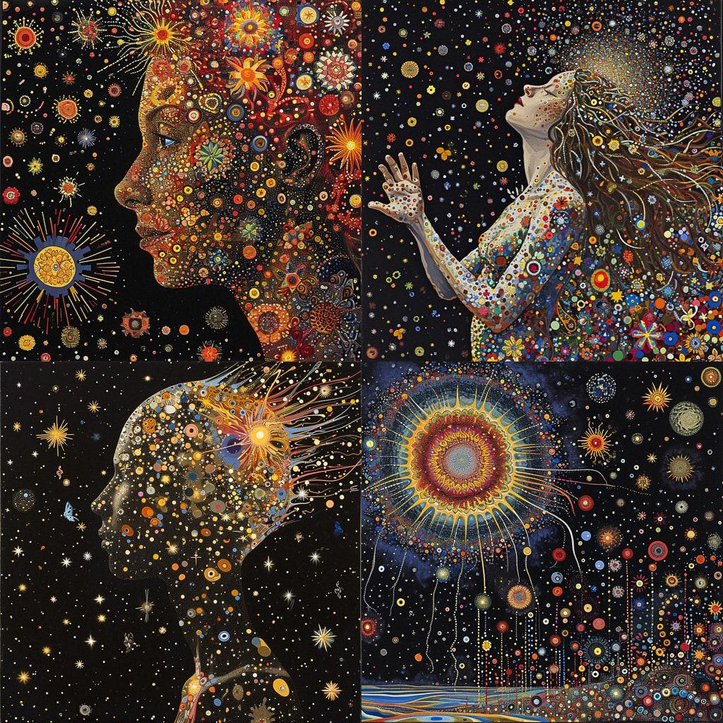 Fred Tomaselli style, Midjourney V6, render 1 of 4