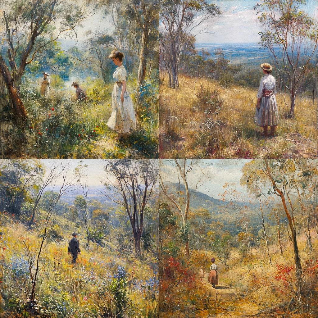 Frederick McCubbin style, Midjourney V6, render 1 of 4