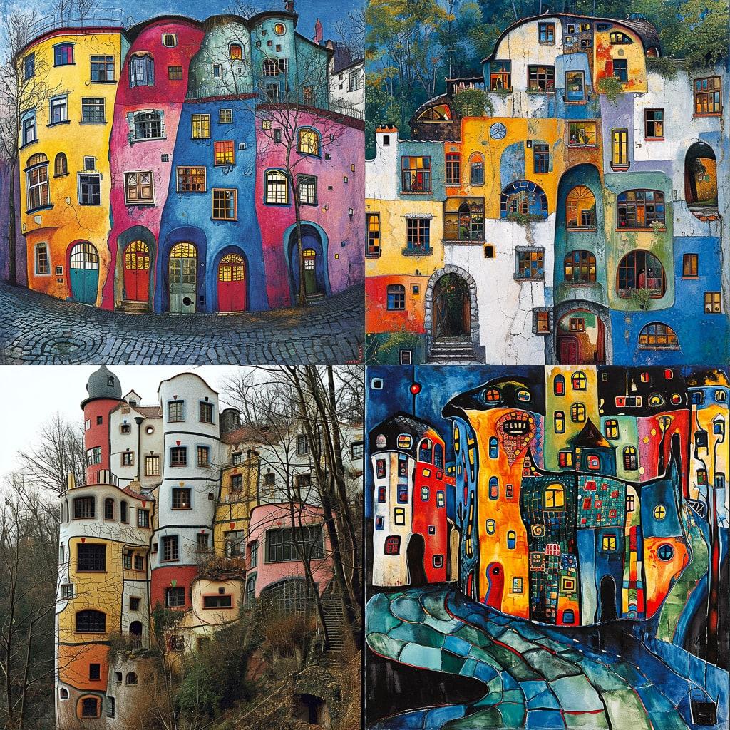 Friedensreich Hundertwasser style, Midjourney V6, render 1 of 4