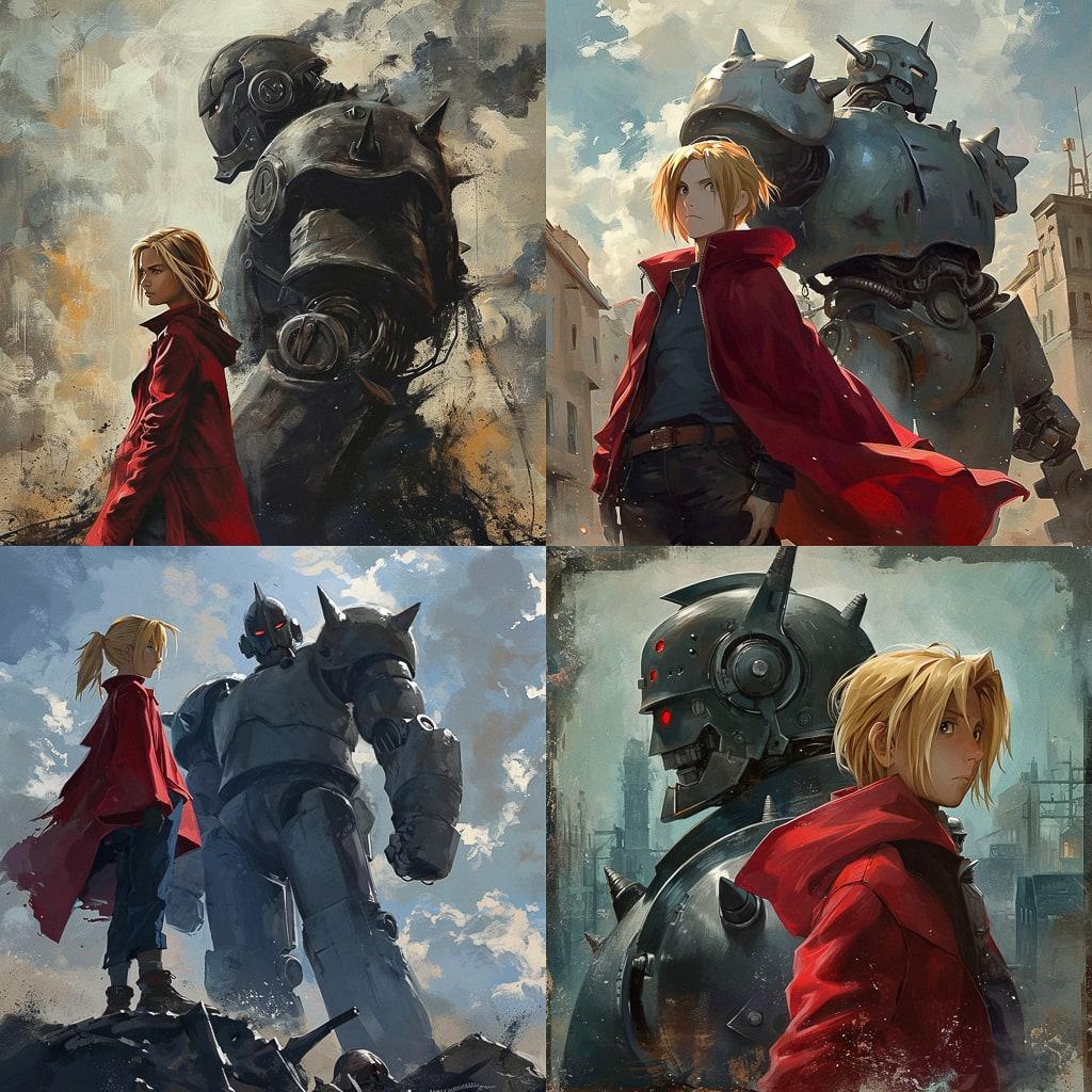 Fullmetal Alchemist style, Midjourney V6, render 1 of 4