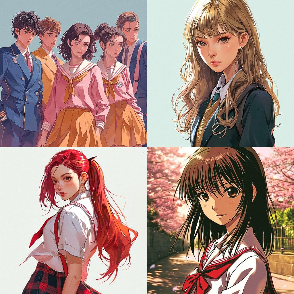Gakuen anime style style, Midjourney V6, render 1 of 4