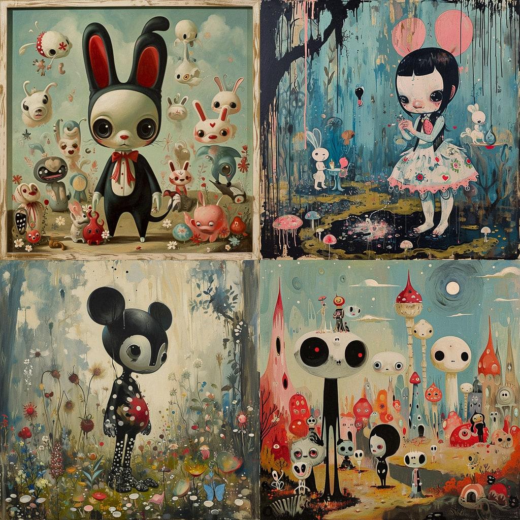Gary Baseman style, Midjourney V6, render 1 of 4