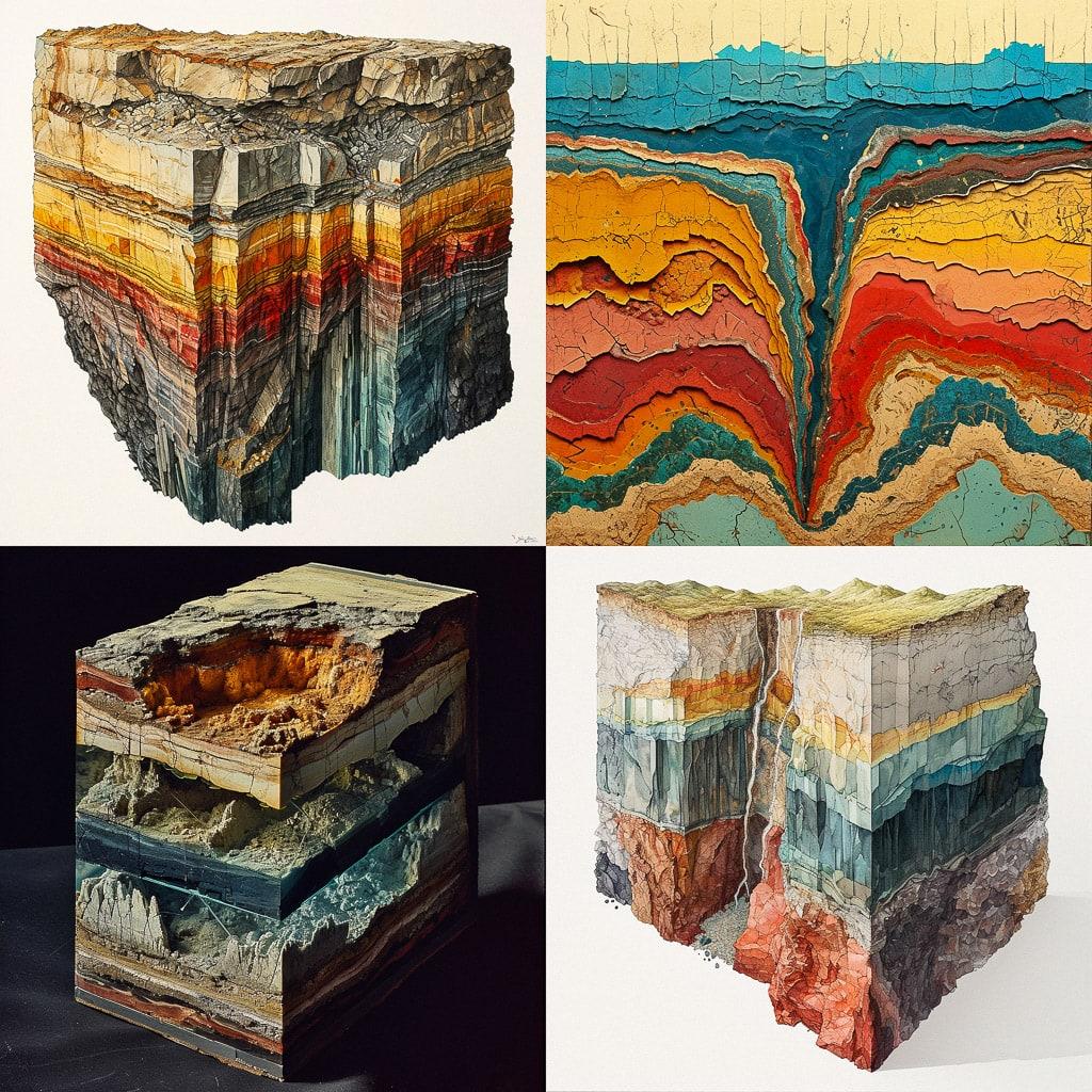Geological cross-section style, Midjourney V6, render 1 of 4
