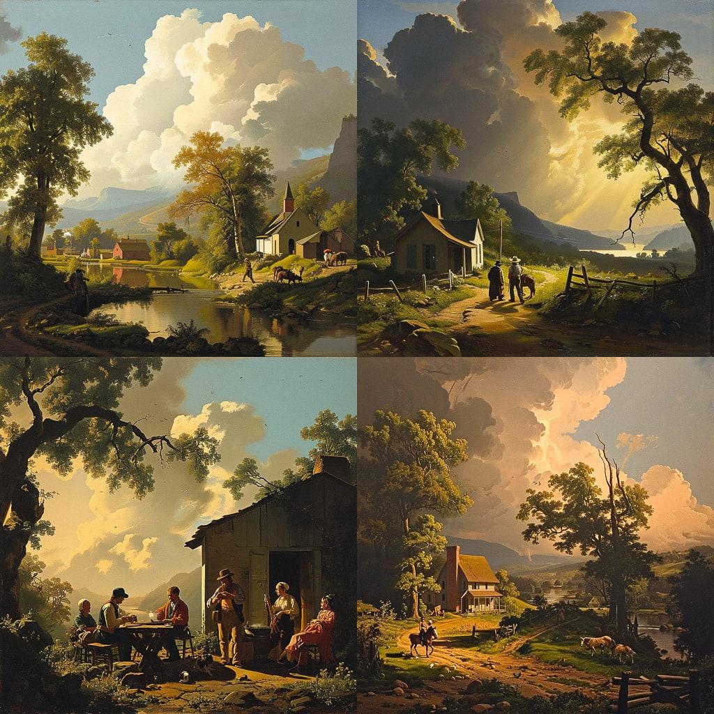 George Caleb Bingham style, Midjourney V6, render 1 of 4
