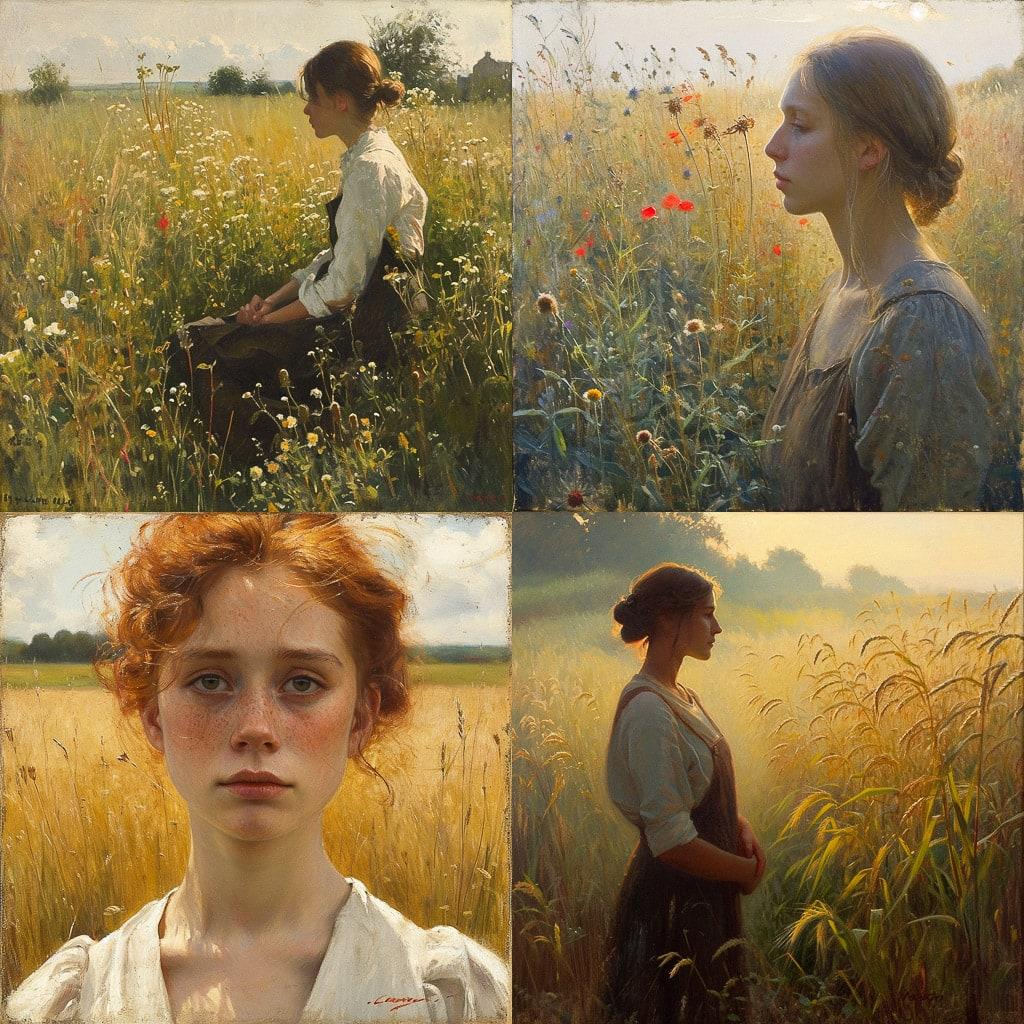 George Clausen style, Midjourney V6, render 1 of 4