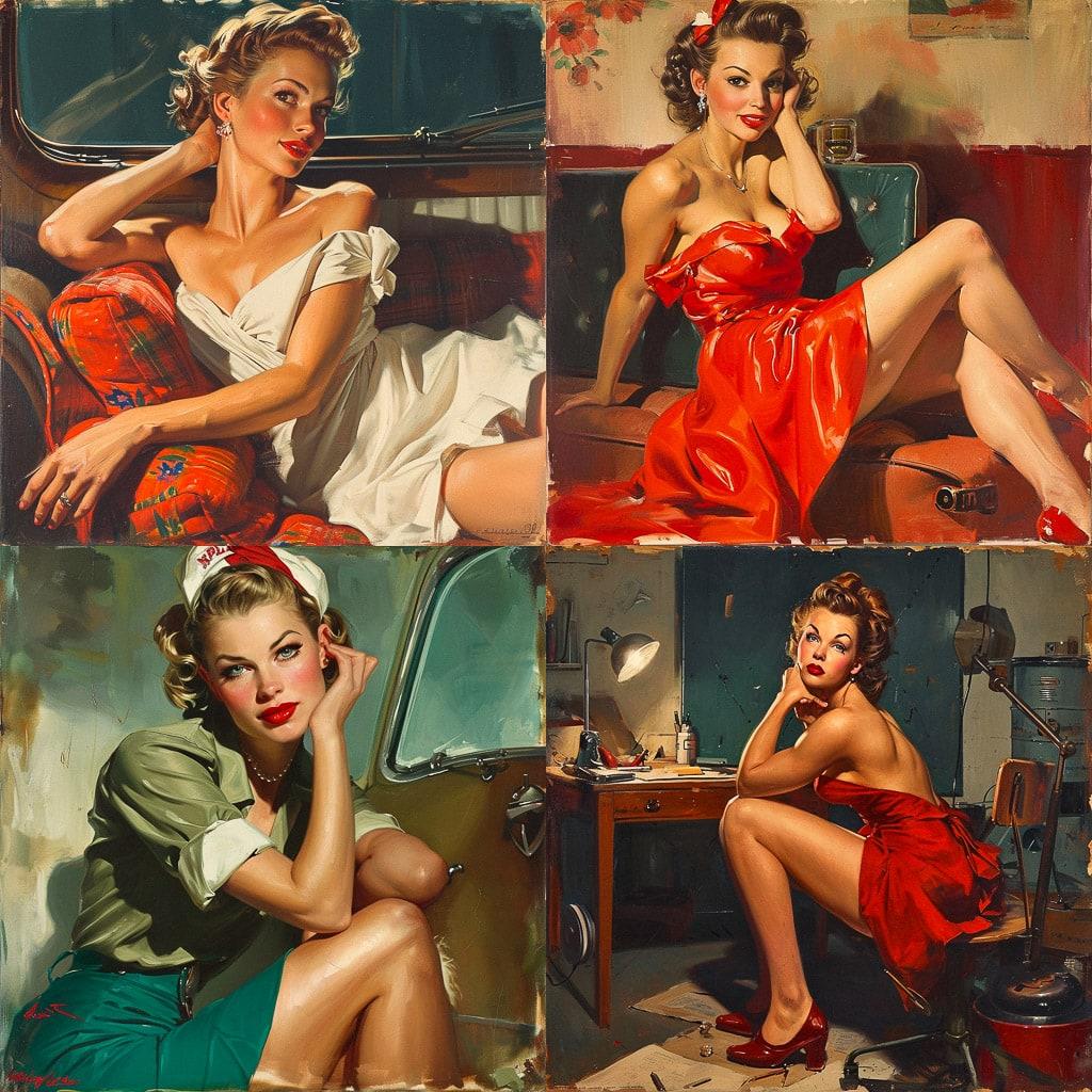 Gil Elvgren style, Midjourney V6, render 1 of 4