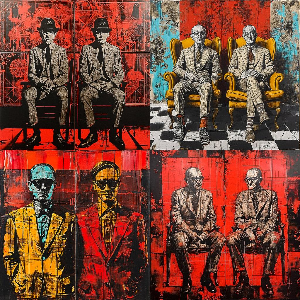 Gilbert and George style, Midjourney V6, render 1 of 4