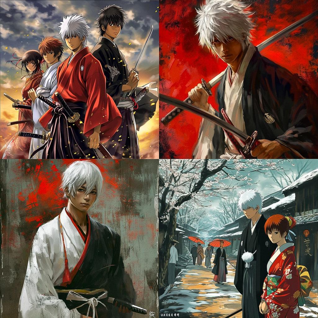 Gintama style, Midjourney V6, render 1 of 4