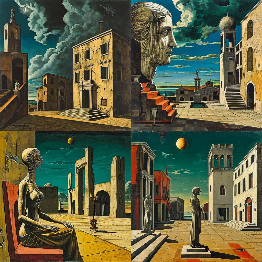 Giorgio de Chirico style, Midjourney V6, render 1 of 4