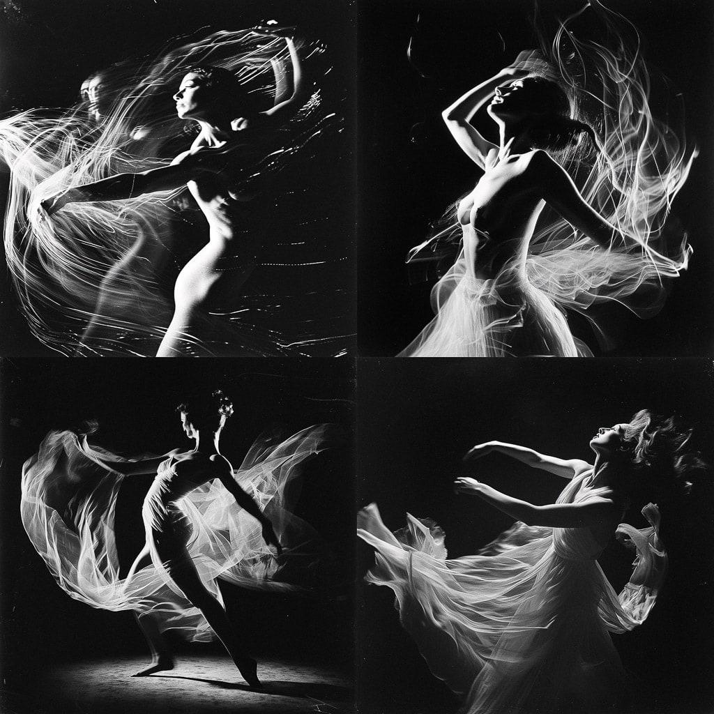 Gjon Mili style, Midjourney V6, render 1 of 4