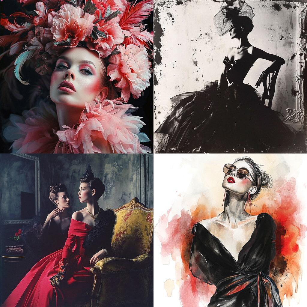 Glamour fashion style, Midjourney V6, render 1 of 4
