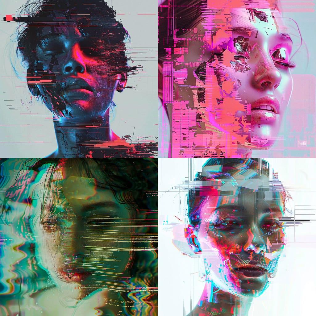 Glitchy style, Midjourney V6, render 1 of 4