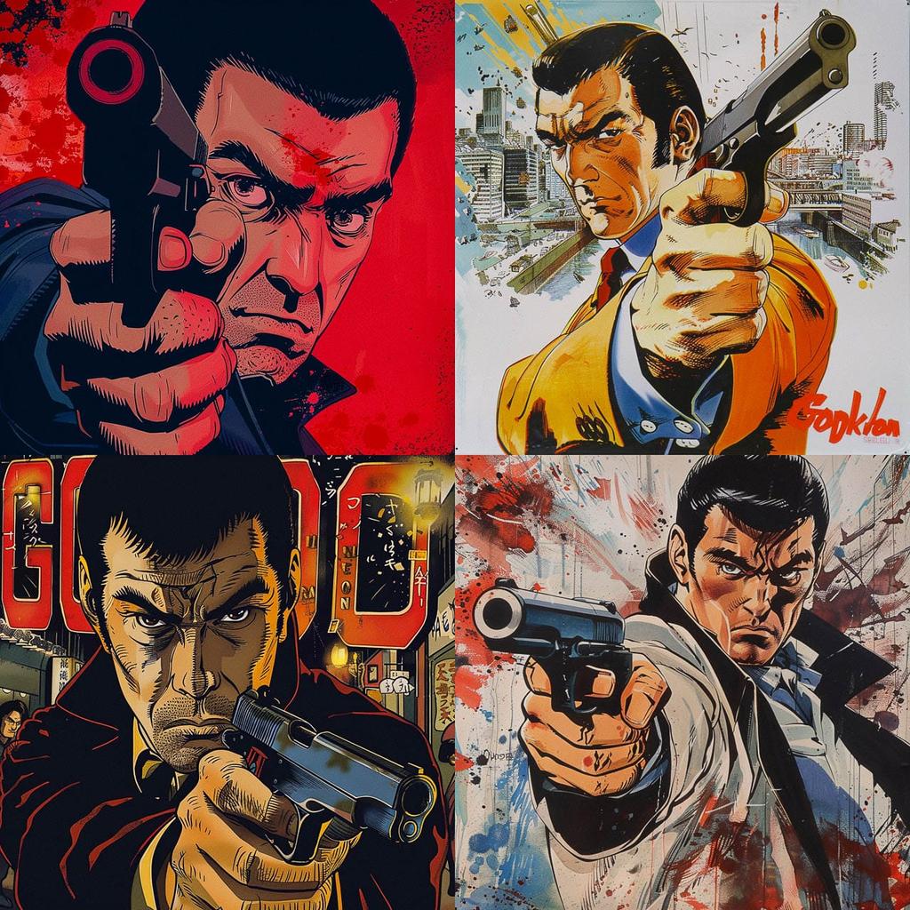 Golgo 13 style, Midjourney V6, render 1 of 4