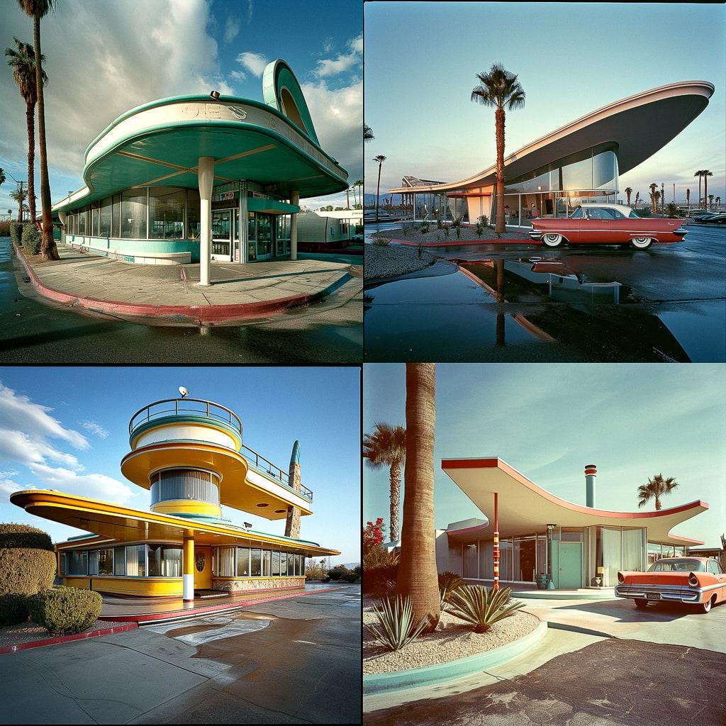 Googie architecture style, Midjourney V6, render 1 of 4
