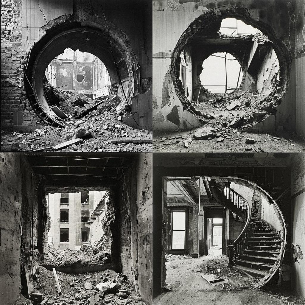 Gordon Matta-Clark style, Midjourney V6, render 1 of 4