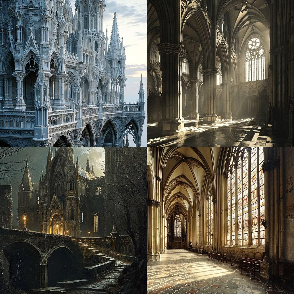 Gothic architecture style, Midjourney V6, render 1 of 4