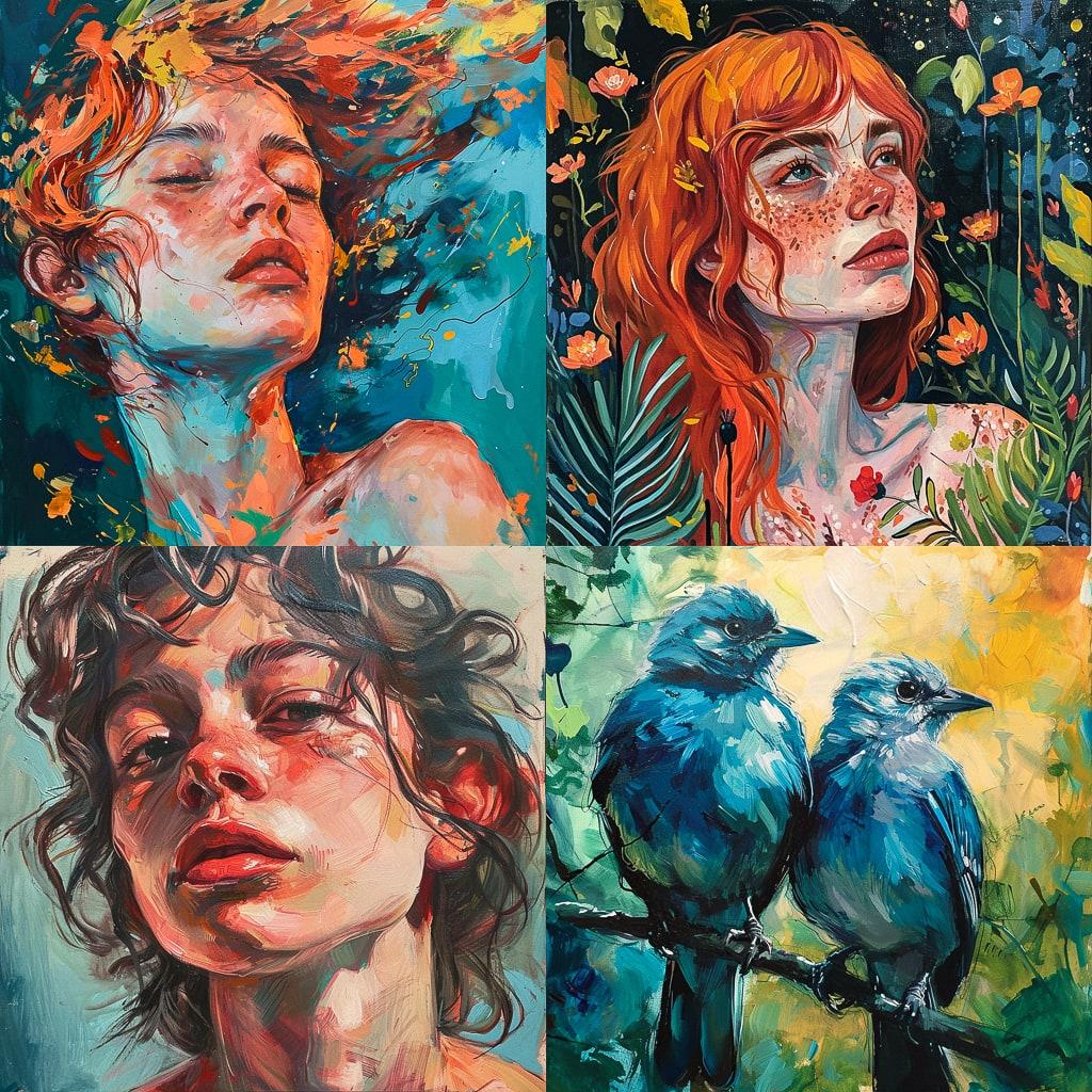 Gouache paint style, Midjourney V6, render 1 of 4