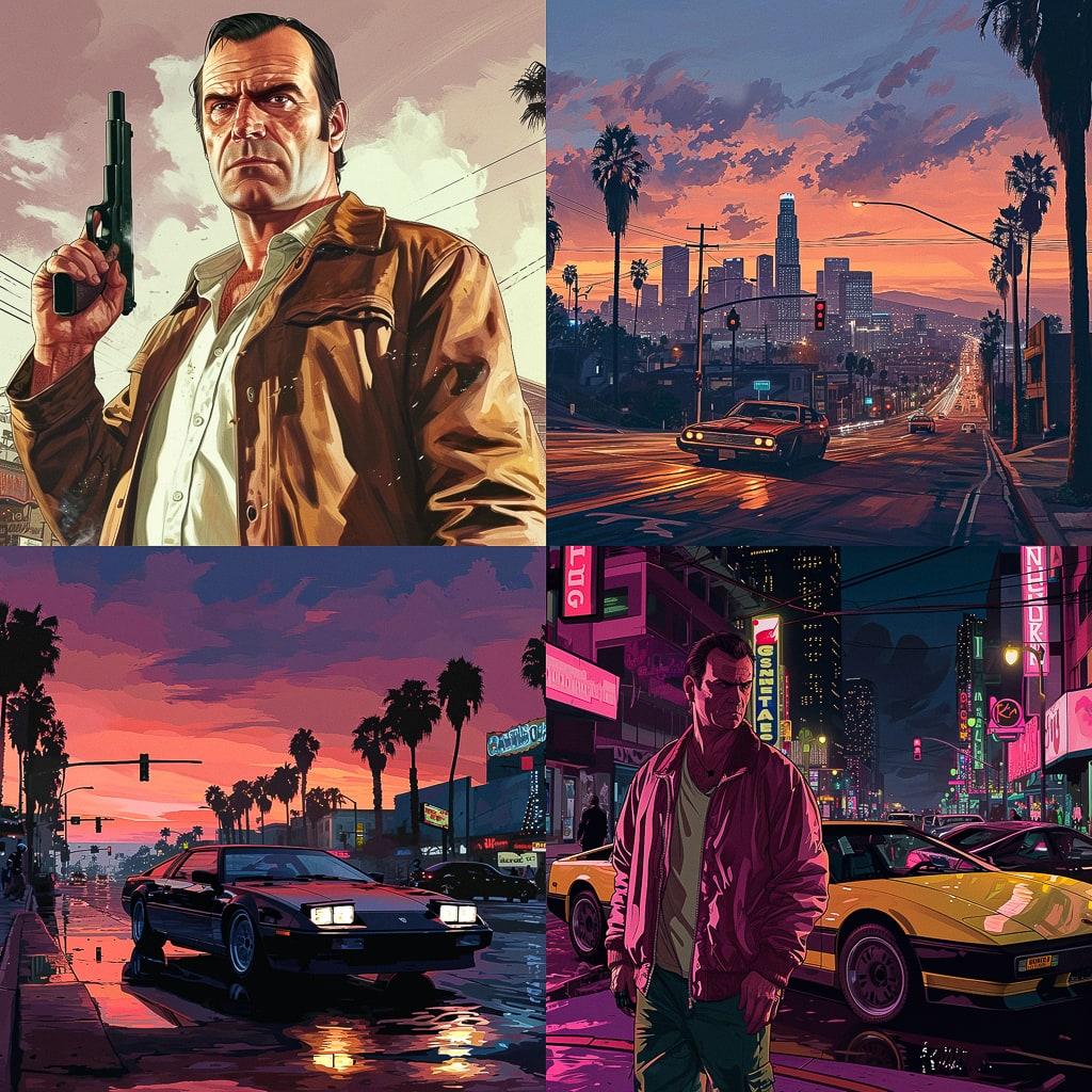 Grand Theft Auto style, Midjourney V6, render 1 of 4