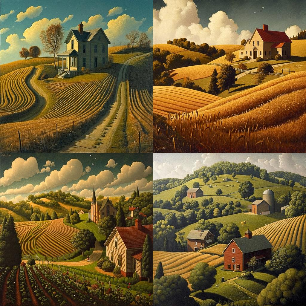 Grant Wood style, Midjourney V6, render 1 of 4