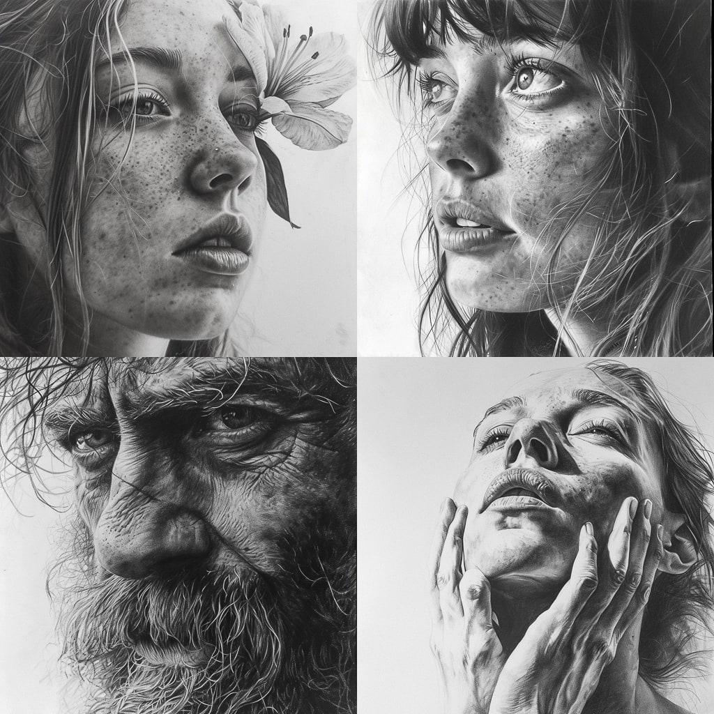 Graphite drawing style, Midjourney V6, render 1 of 4