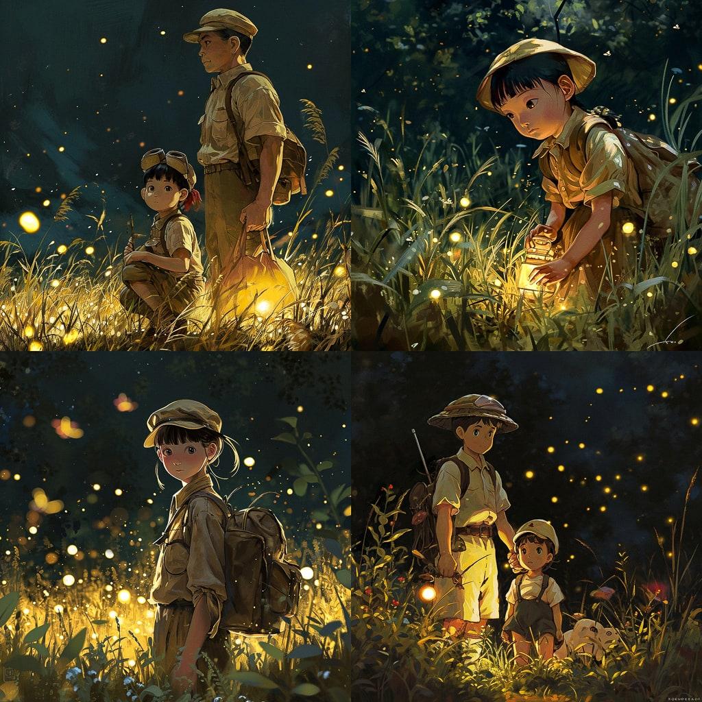 Grave of the Fireflies style, Midjourney V6, render 1 of 4