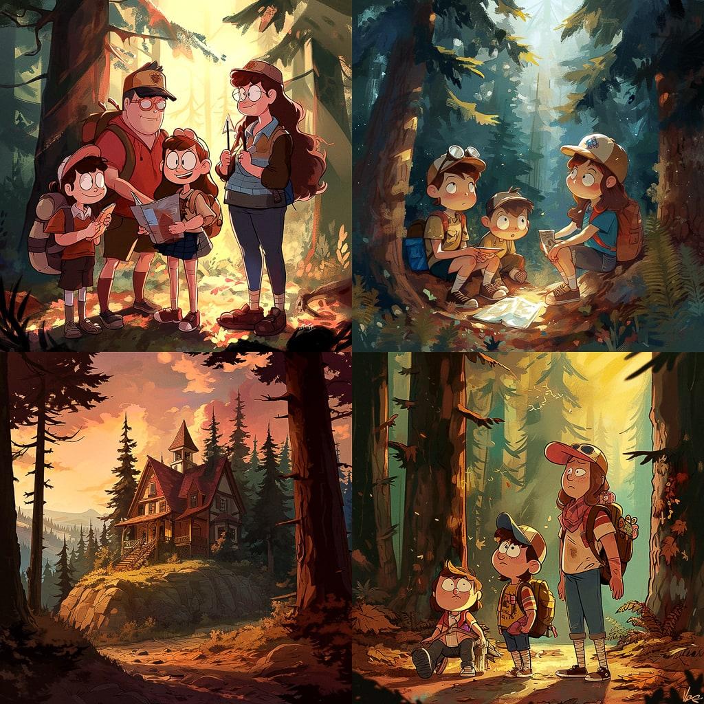 Gravity Falls style, Midjourney V6, render 1 of 4