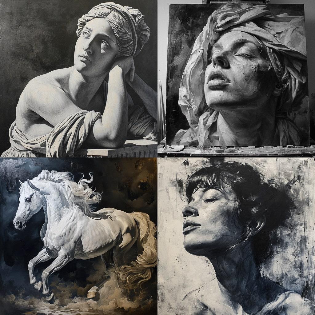 Grisaille style, Midjourney V6, render 1 of 4