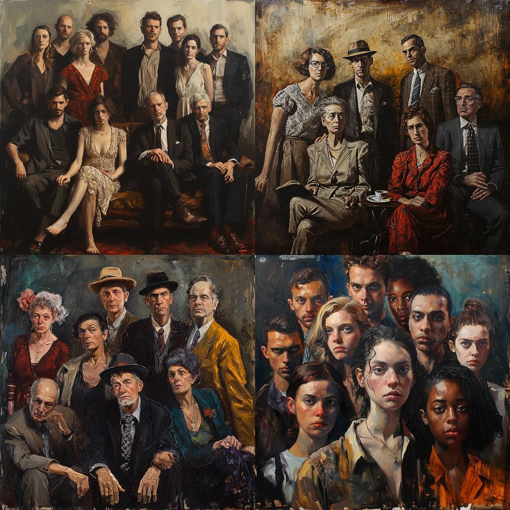 Group portrait style, Midjourney V6, render 1 of 4
