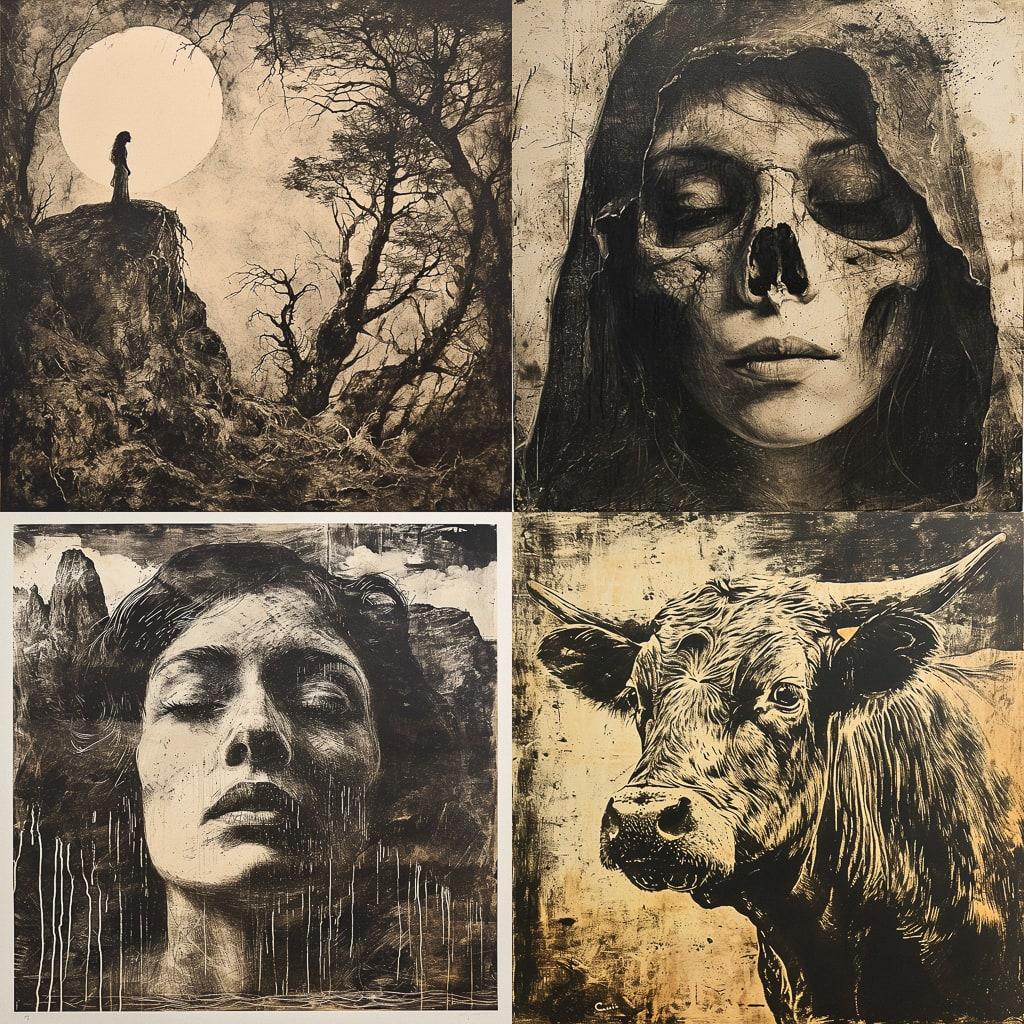 Gumoil print style, Midjourney V6, render 1 of 4