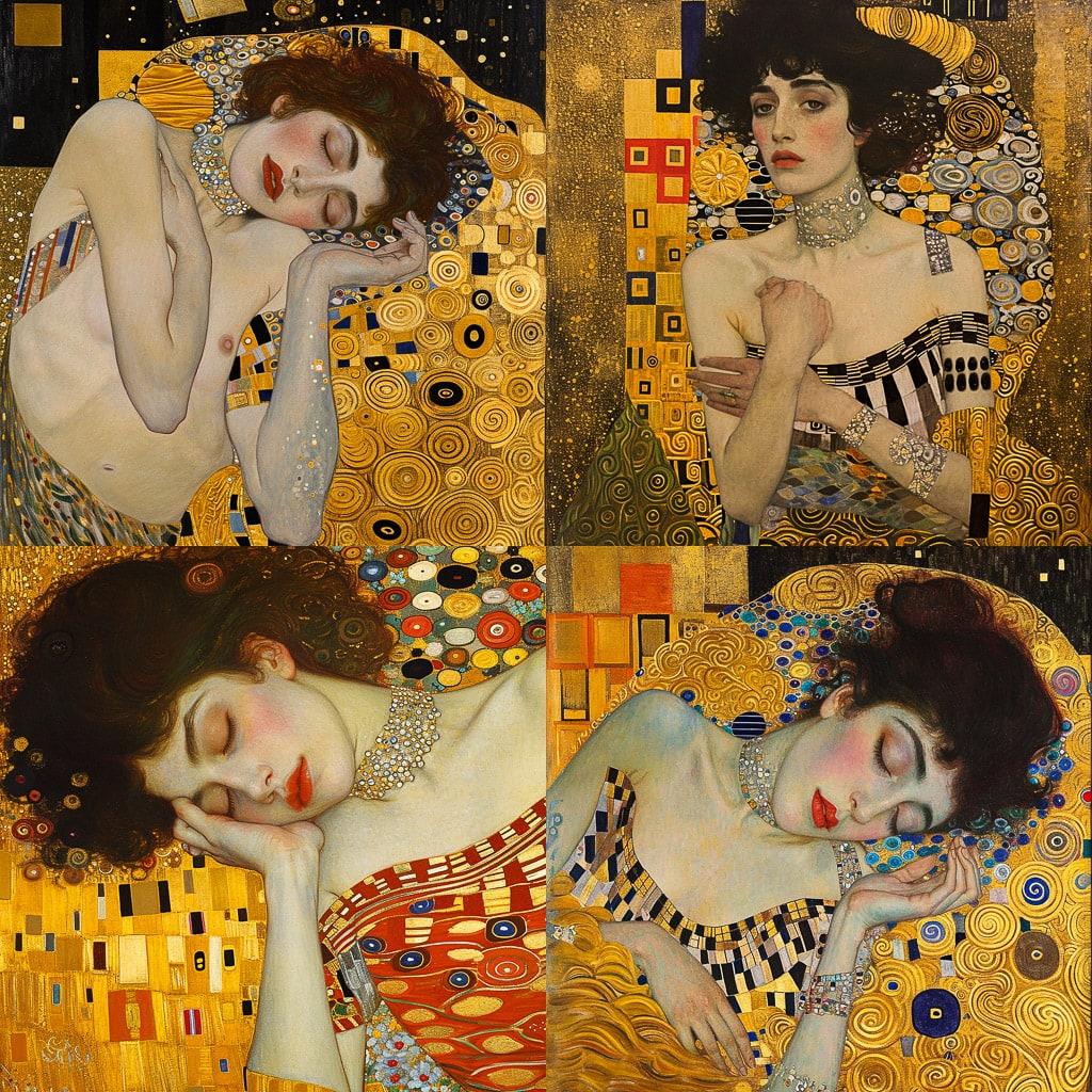 Gustav Klimt style, Midjourney V6, render 1 of 4