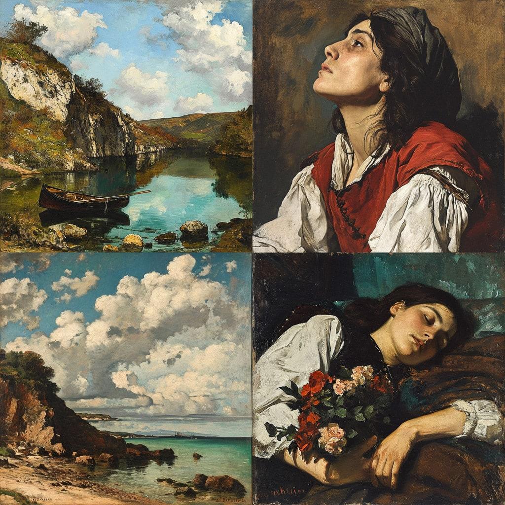 Gustave Courbet style, Midjourney V6, render 1 of 4