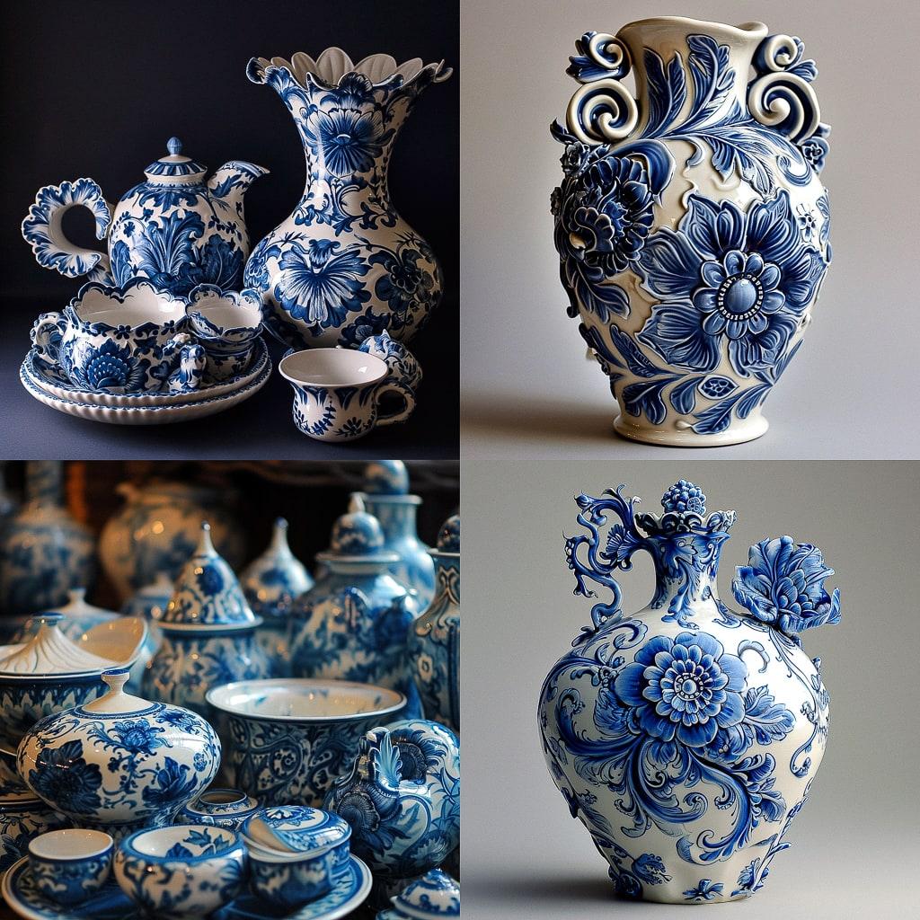 Gzhel ceramic style, Midjourney V6, render 1 of 4