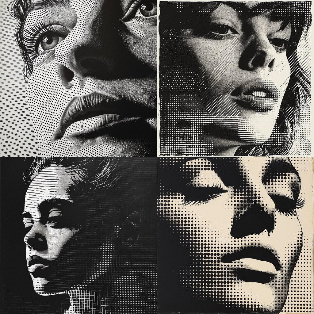 Halftone print style, Midjourney V6, render 1 of 4