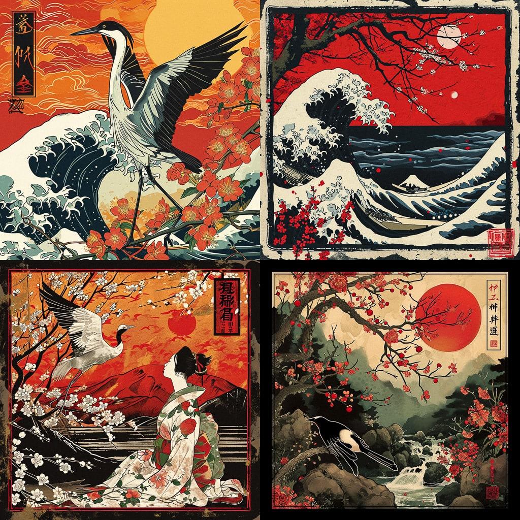 Hanafuda card style, Midjourney V6, render 1 of 4
