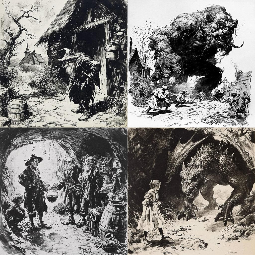 Harry Furniss style, Midjourney V6, render 1 of 4