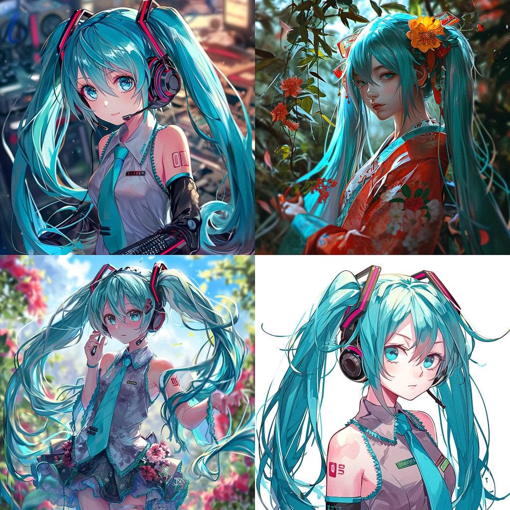 Hatsune Miku style, Midjourney V6, render 1 of 4
