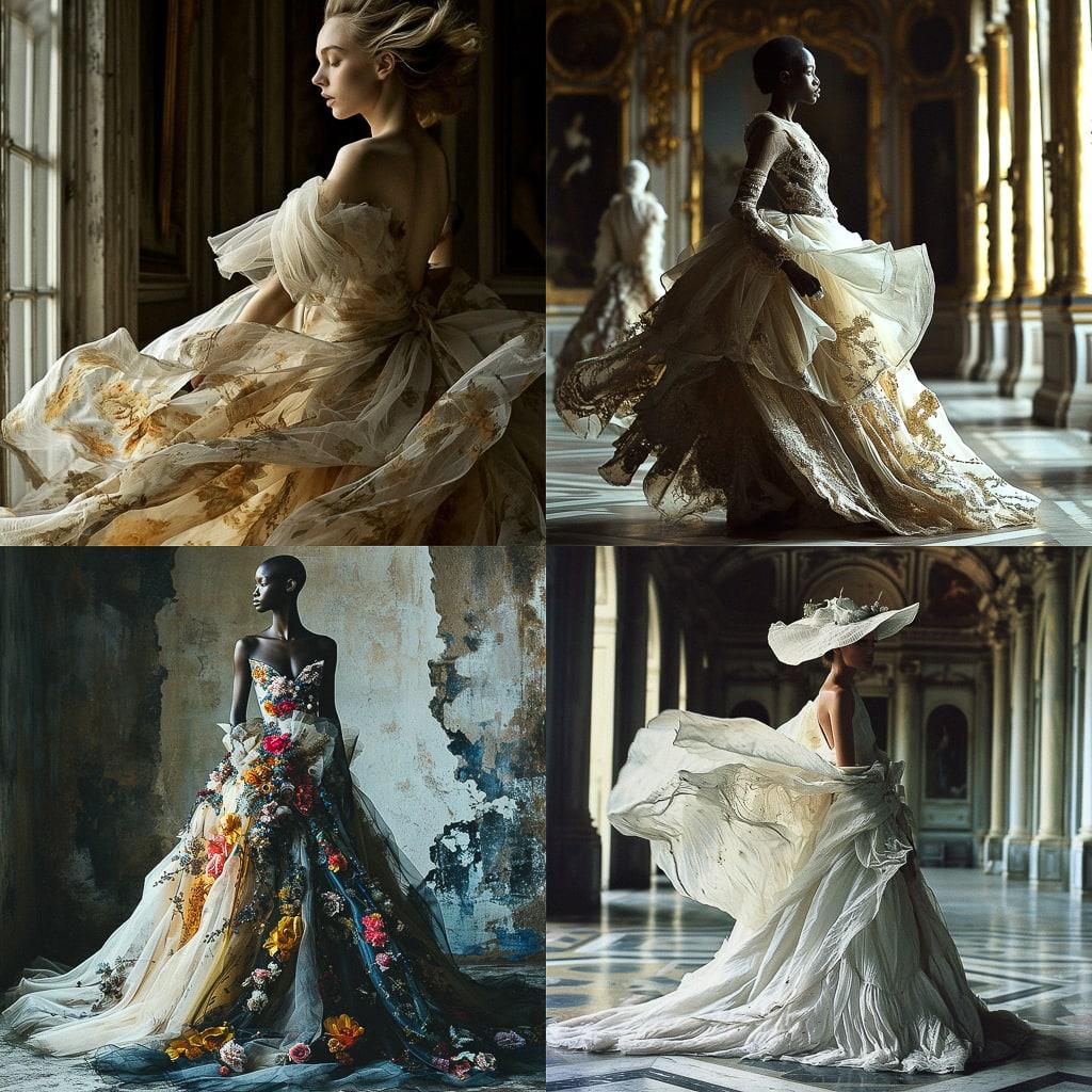 Haute couture fashion style, Midjourney V6, render 1 of 4