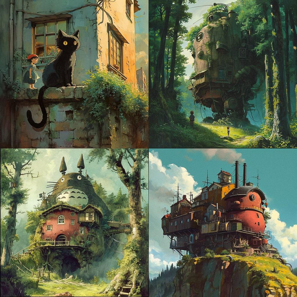 Hayao Miyazaki style, Midjourney V6, render 1 of 4