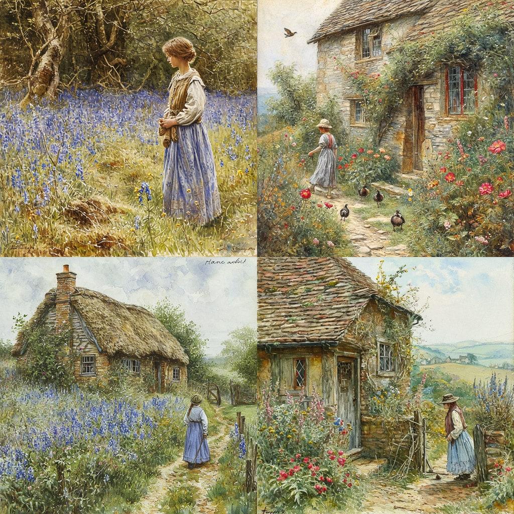 Helen Allingham style, Midjourney V6, render 1 of 4