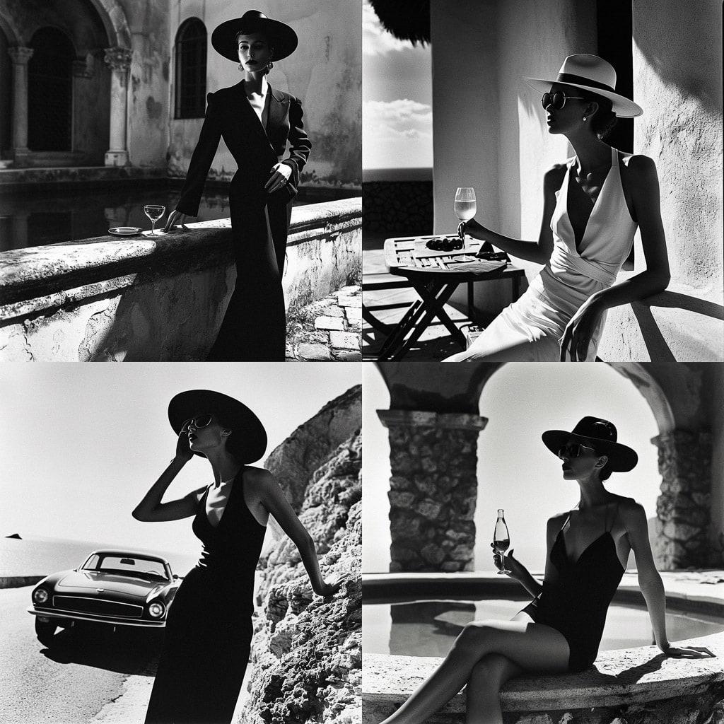 Helmut Newton style, Midjourney V6, render 1 of 4