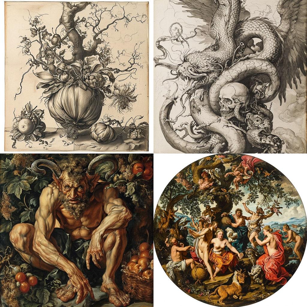 Hendrick Goltzius style, Midjourney V6, render 1 of 4